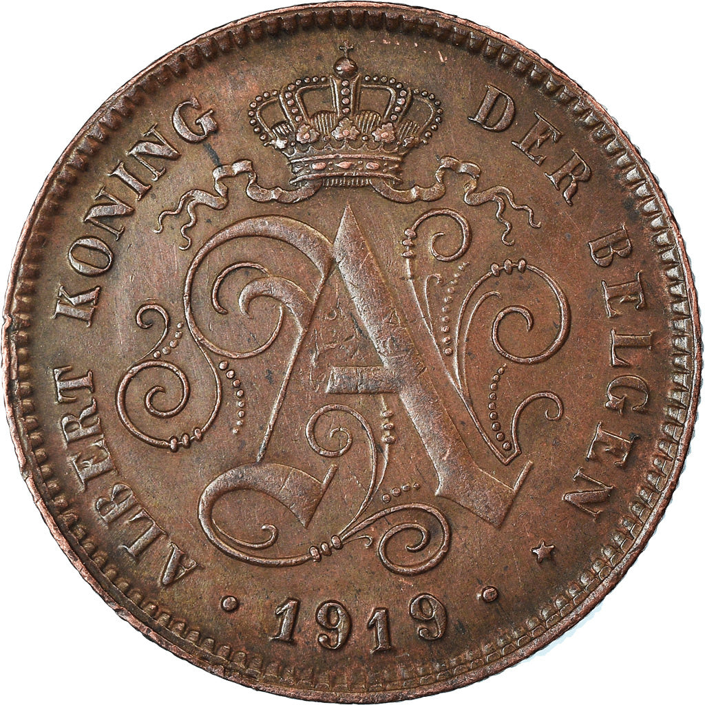 Coin, Belgium, Albert I, 2 Centimes, 1919, AU(50-53), Copper, KM:65