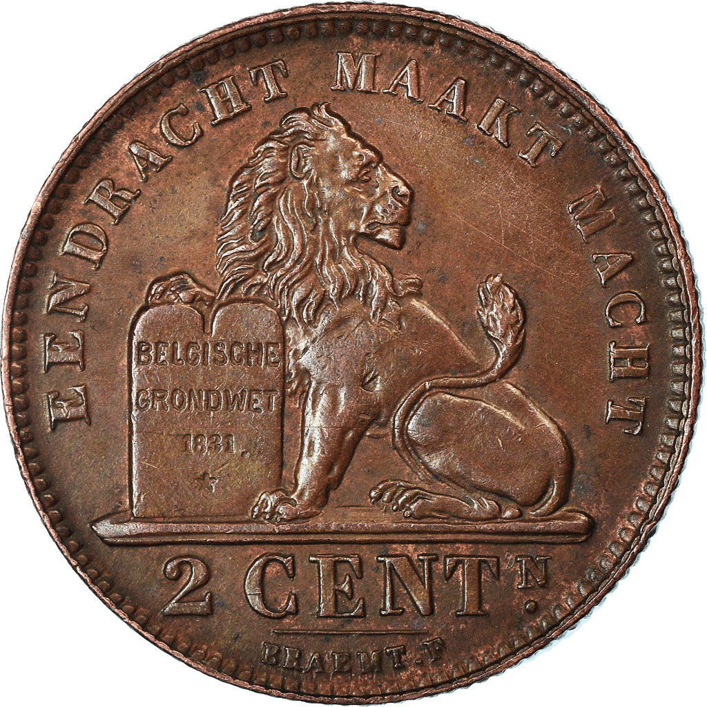 Coin, Belgium, Albert I, 2 Centimes, 1919, AU(50-53), Copper, KM:65