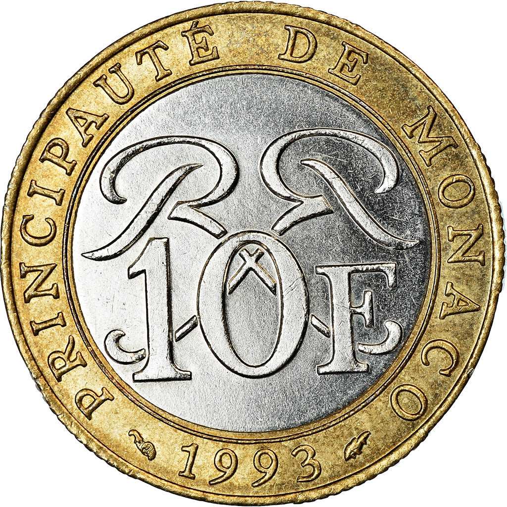 Munten, Monaco, Rainier III, 10 Francs, 1993, PR, Bi-Metallic, KM:163