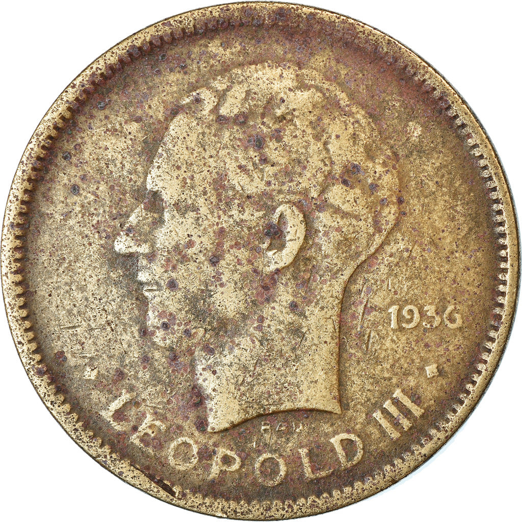 Coin, Belgian Congo, 5 Francs, 1936, VF(20-25), Nickel-Bronze, KM:24