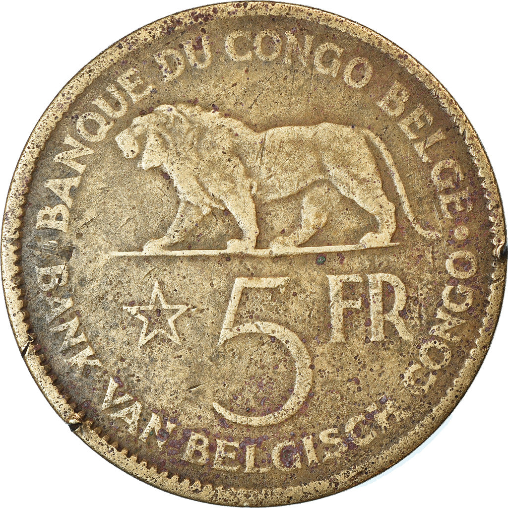 Coin, Belgian Congo, 5 Francs, 1936, VF(20-25), Nickel-Bronze, KM:24