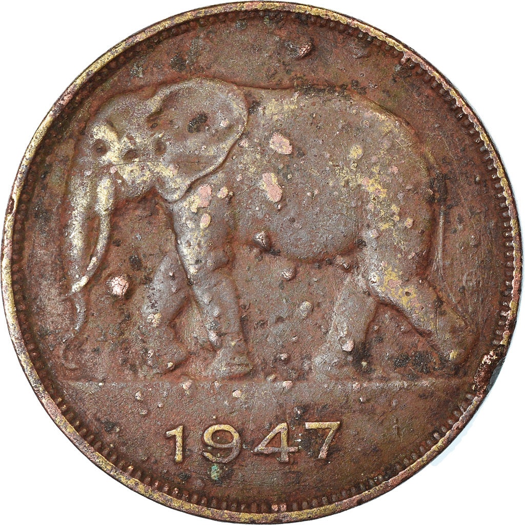 Coin, Belgian Congo, 5 Francs, 1947, VF(20-25), Brass, KM:29