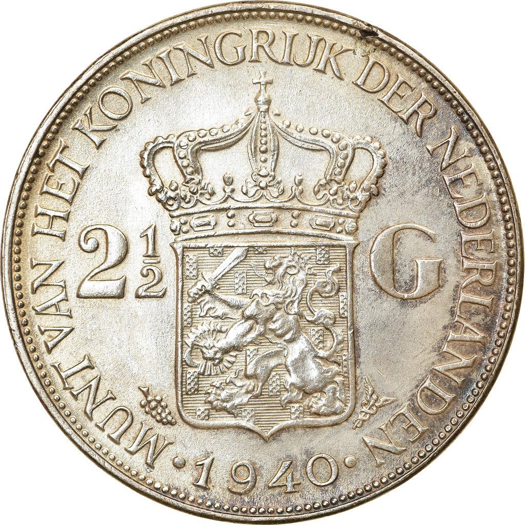 Coin, Netherlands, Wilhelmina I, 2-1/2 Gulden, 1940, AU(50-53), Silver, KM:165