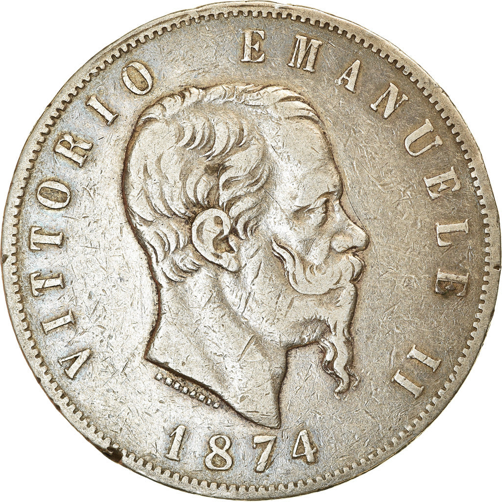 Coin, Italy, Vittorio Emanuele II, 5 Lire, 1874, Milan, EF(40-45), Silver