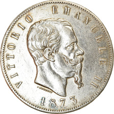 Coin, Italy, Vittorio Emanuele II, 5 Lire, 1873, Milan, AU(50-53), Silver