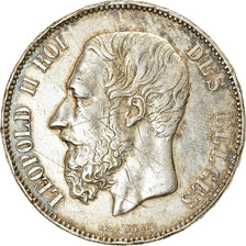 Moeda, Bélgica, Leopold II, 5 Francs, 5 Frank, 1873, EF(40-45), Prata, KM:24