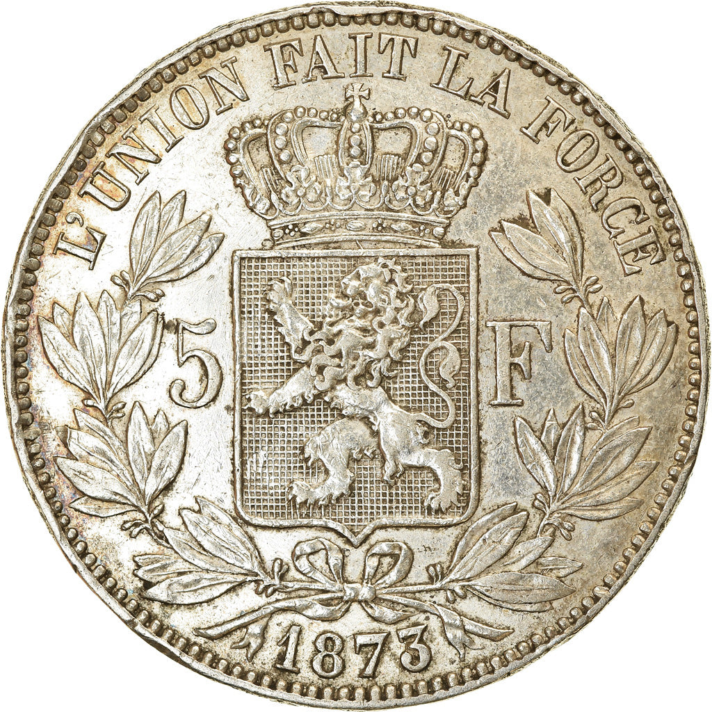 Moeda, Bélgica, Leopold II, 5 Francs, 5 Frank, 1873, EF(40-45), Prata, KM:24
