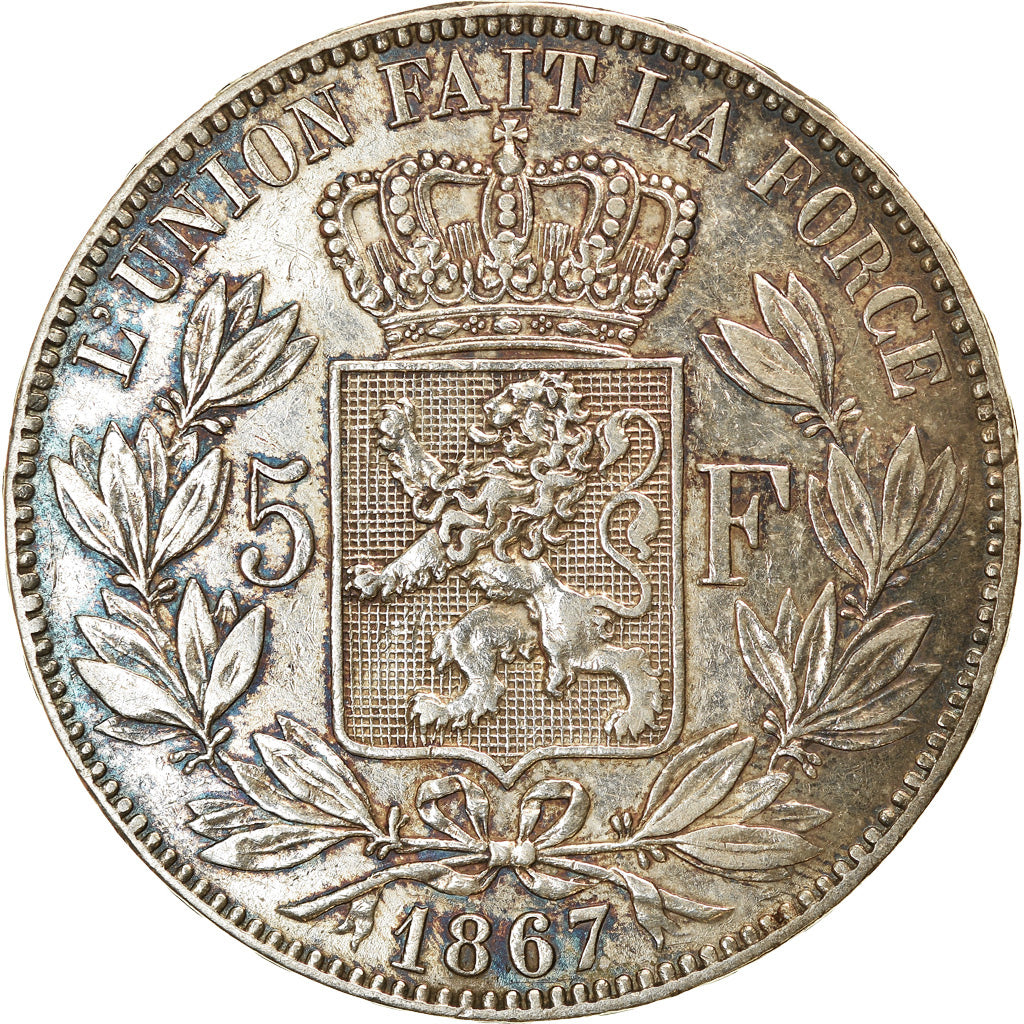 Coin, Belgium, Leopold II, 5 Francs, 5 Frank, 1867, EF(40-45), Silver, KM:24