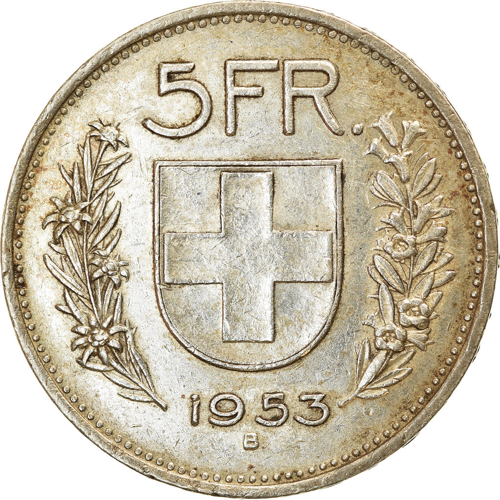 Coin, Switzerland, 5 Francs, 1953, Bern, AU(50-53), Silver, KM:40