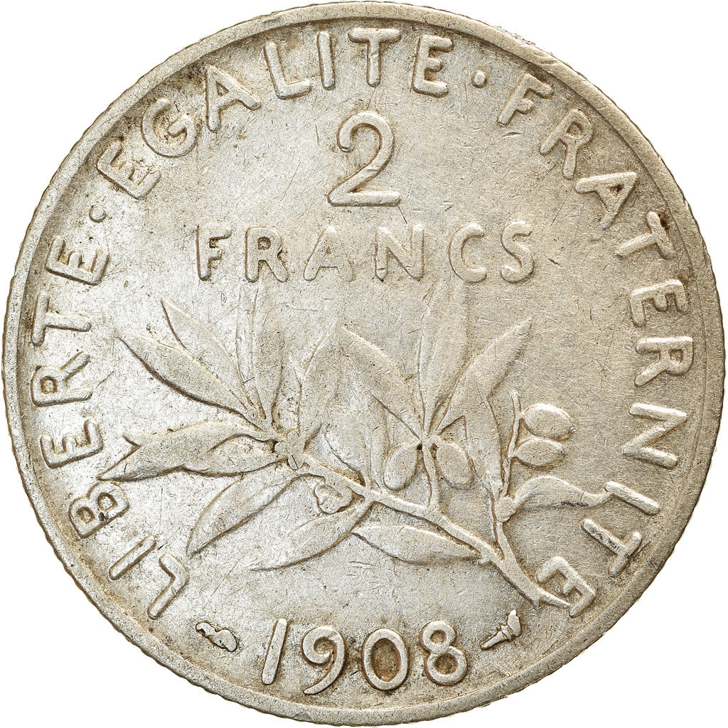 Coin, France, Semeuse, 2 Francs, 1908, Paris, EF(40-45), Silver, KM:845.1
