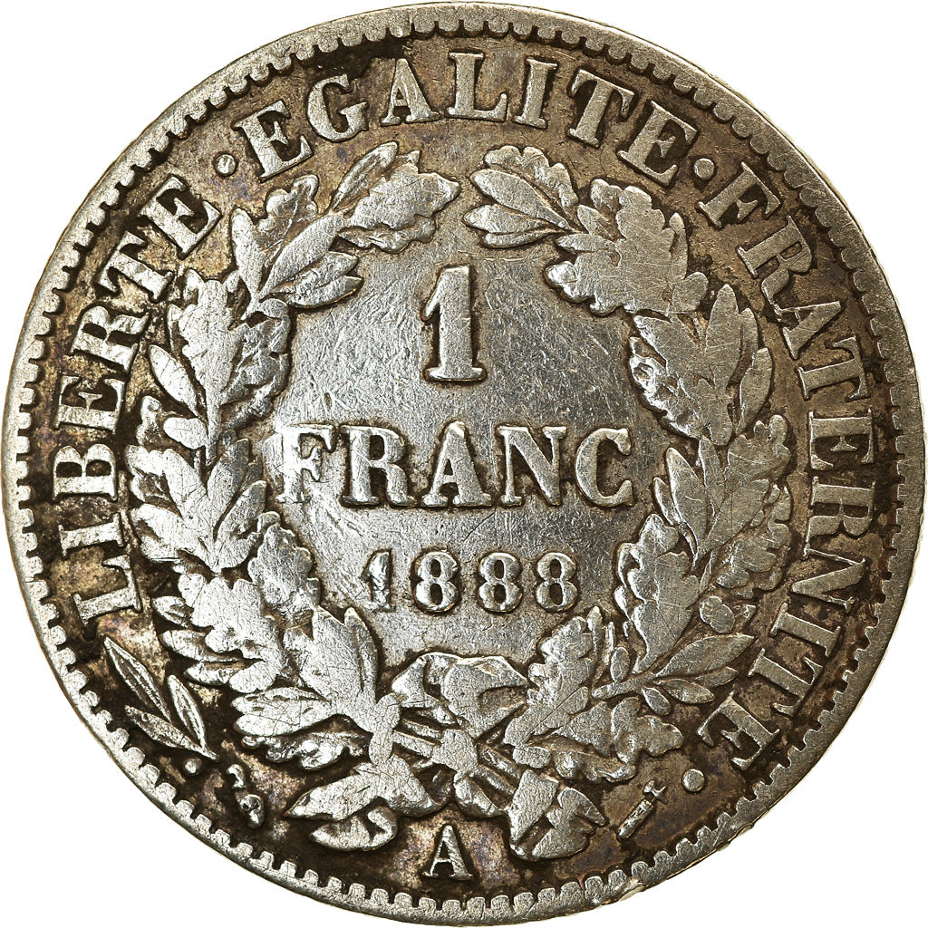 Coin, France, Cérès, Franc, 1888, Paris, VF(20-25), Silver, KM:822.1