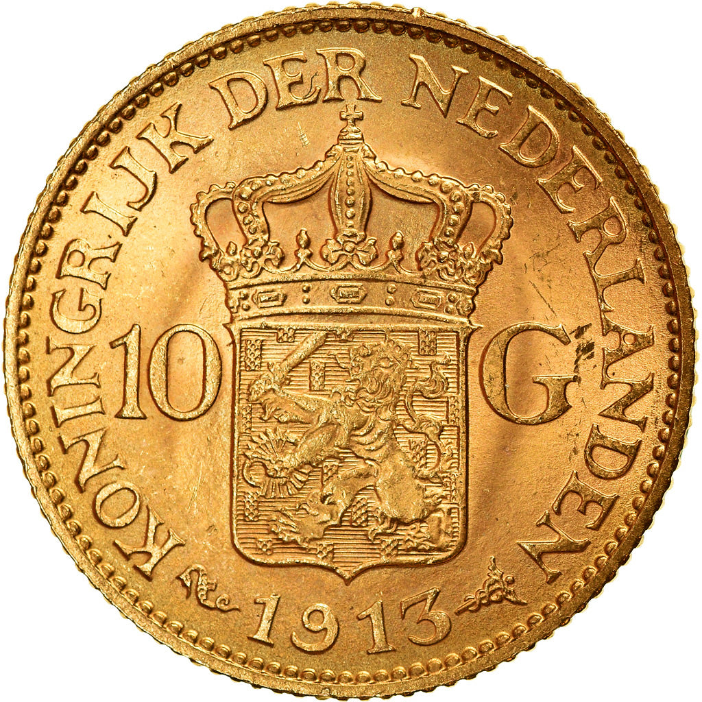 Münze, Niederlande, Wilhelmina I, 10 Gulden, 1913, VZ+, Gold, KM:149
