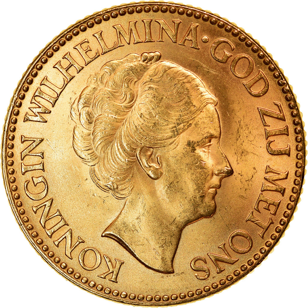 Coin, Netherlands, Wilhelmina I, 10 Gulden, 1927, MS(60-62), Gold, KM:162