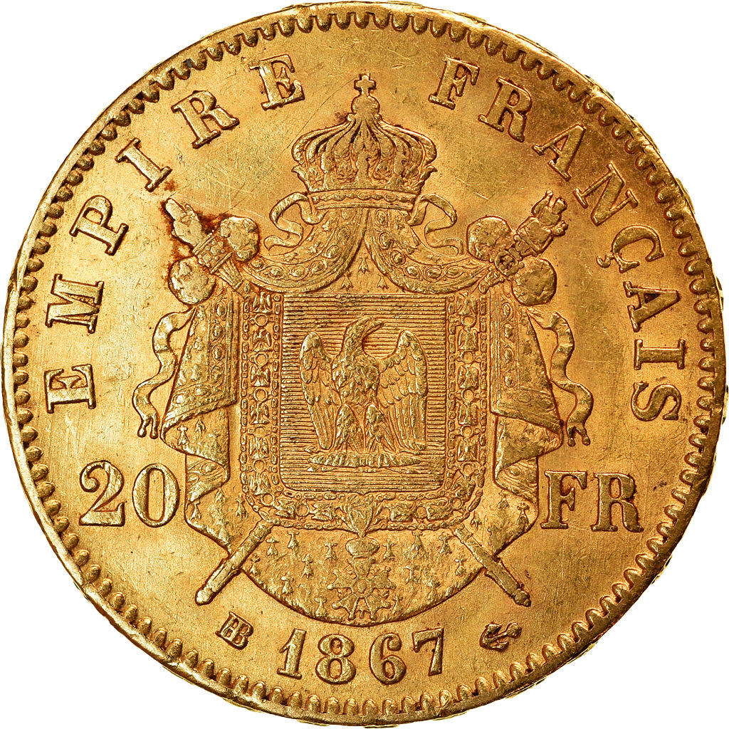 Moneta, Francja, Napoleon III, 20 Francs, 1867, Strasbourg, AU(55-58)
