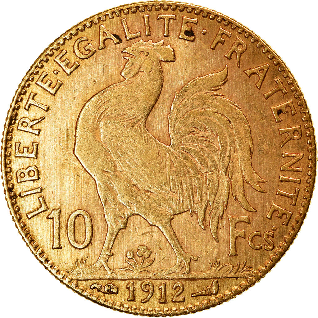 Moneta, Francja, Marianne, 10 Francs, 1912, Paris, AU(50-53), Złoto, KM:846