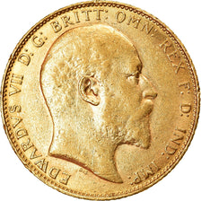 Moeda, Grã-Bretanha, Edward VII, Sovereign, 1907, AU(55-58), Dourado, KM:805