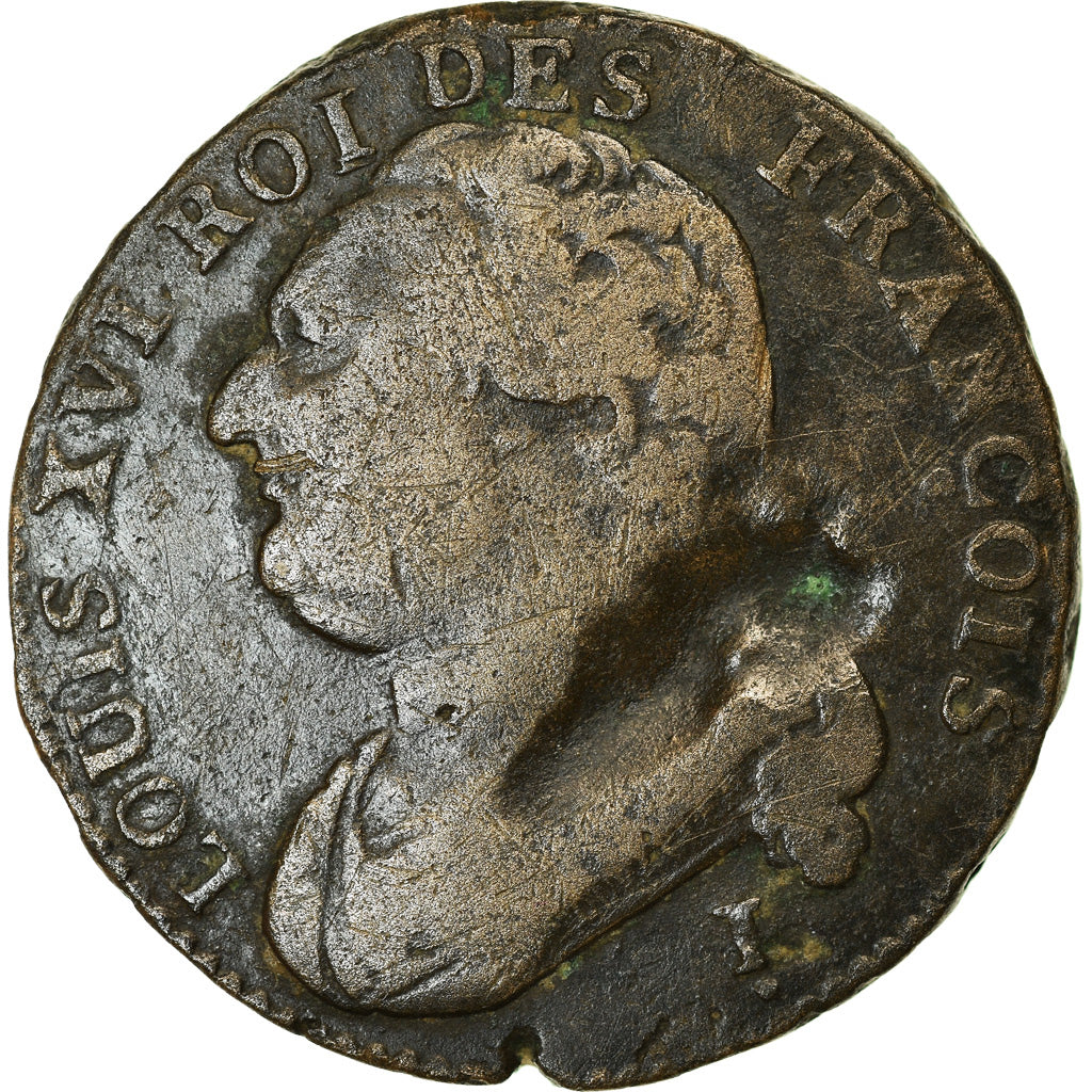 Coin, France, Louis XVI, 12 Deniers, 1792, Clermont-Ferrand, VF(20-25), Métal