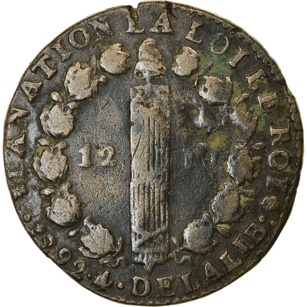 Coin, France, Louis XVI, 12 Deniers, 1792, Clermont-Ferrand, VF(20-25), Métal
