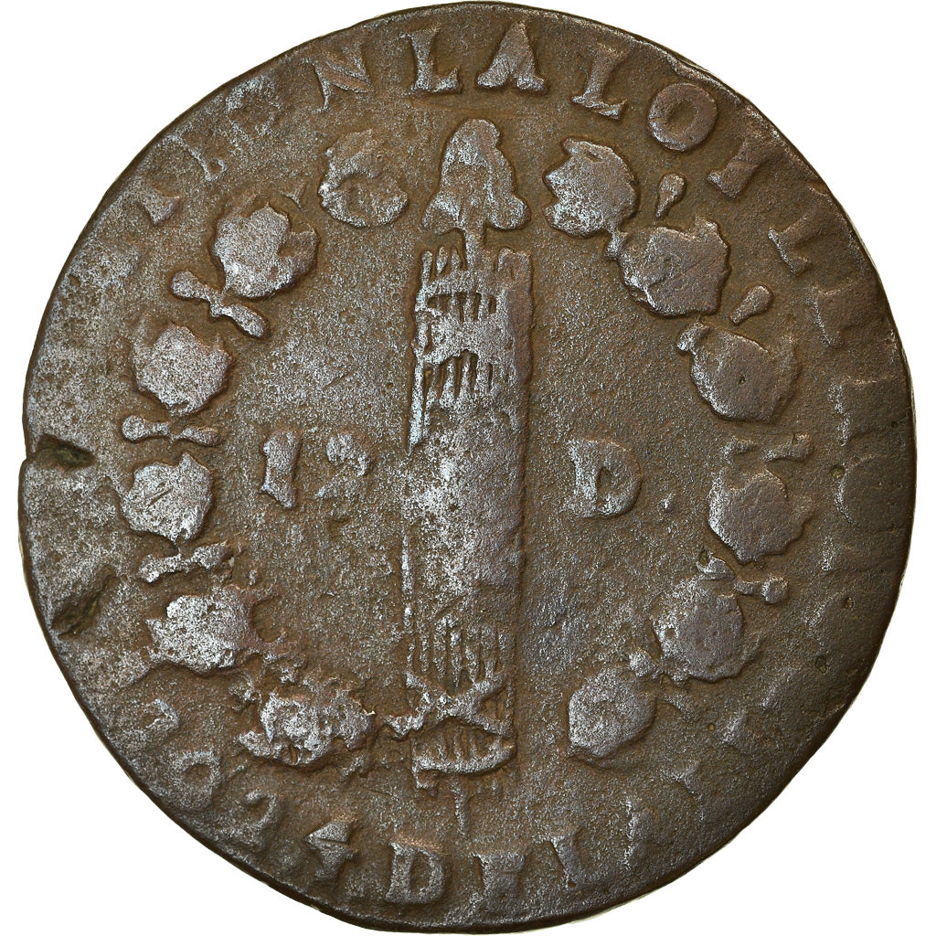 Coin, France, 12 deniers françois, 1792, Perpignan, F(12-15), KM 600.13
