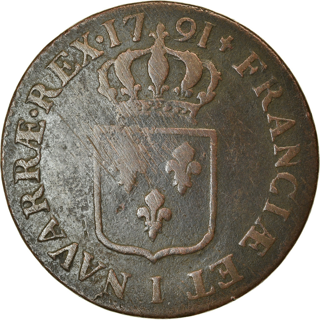 Munten, Frankrijk, Louis XVI, Sol ou sou, 1791, Limoges, FR, Koper