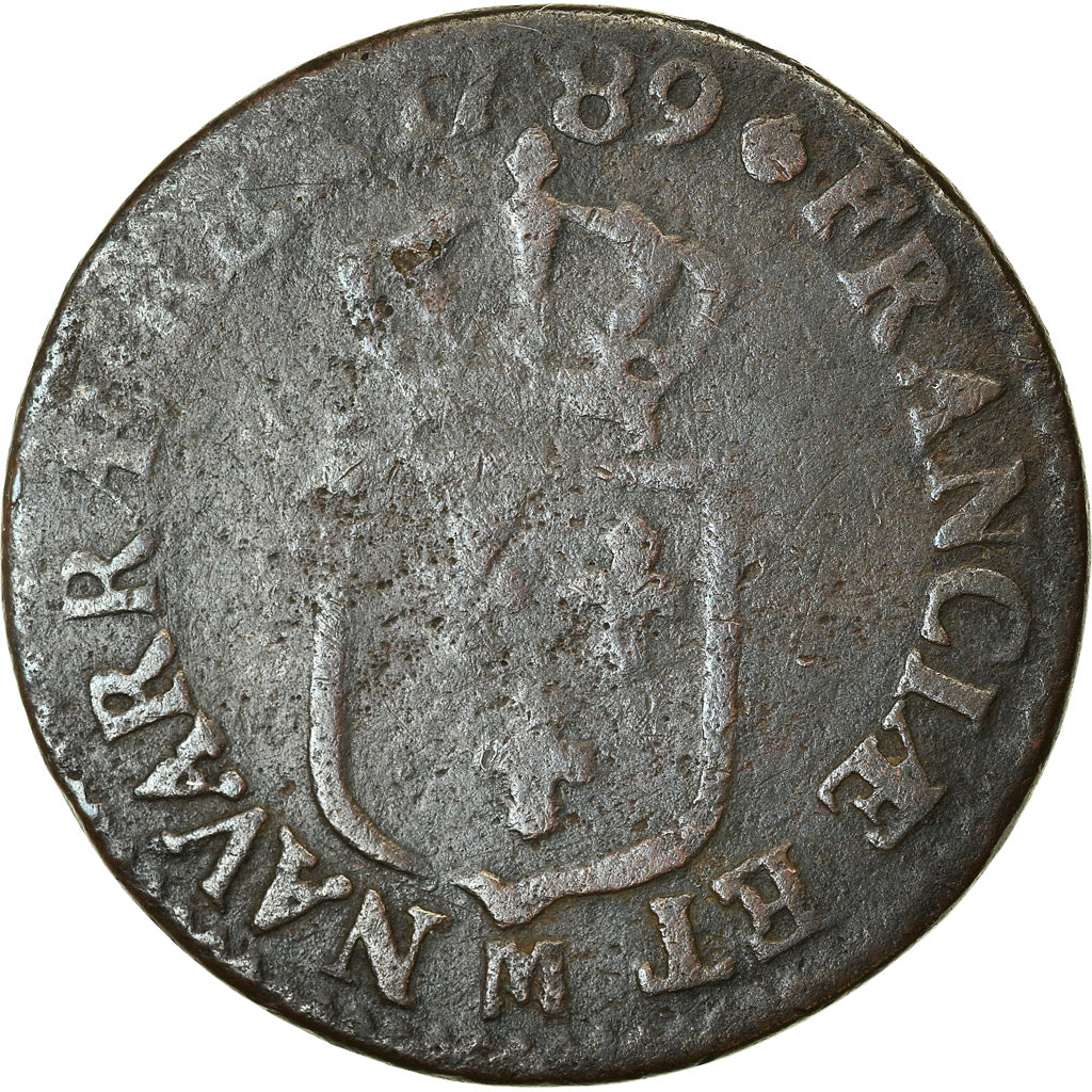 Monnaie, France, Louis XVI, 1/2 Sol ou 1/2 sou, 1789, Toulouse, TB, Gad 349