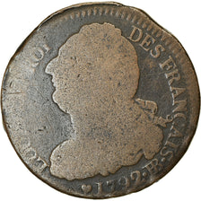 Moeda, França, 2 sols françois, 1792, Strasbourg, F(12-15), Bronze