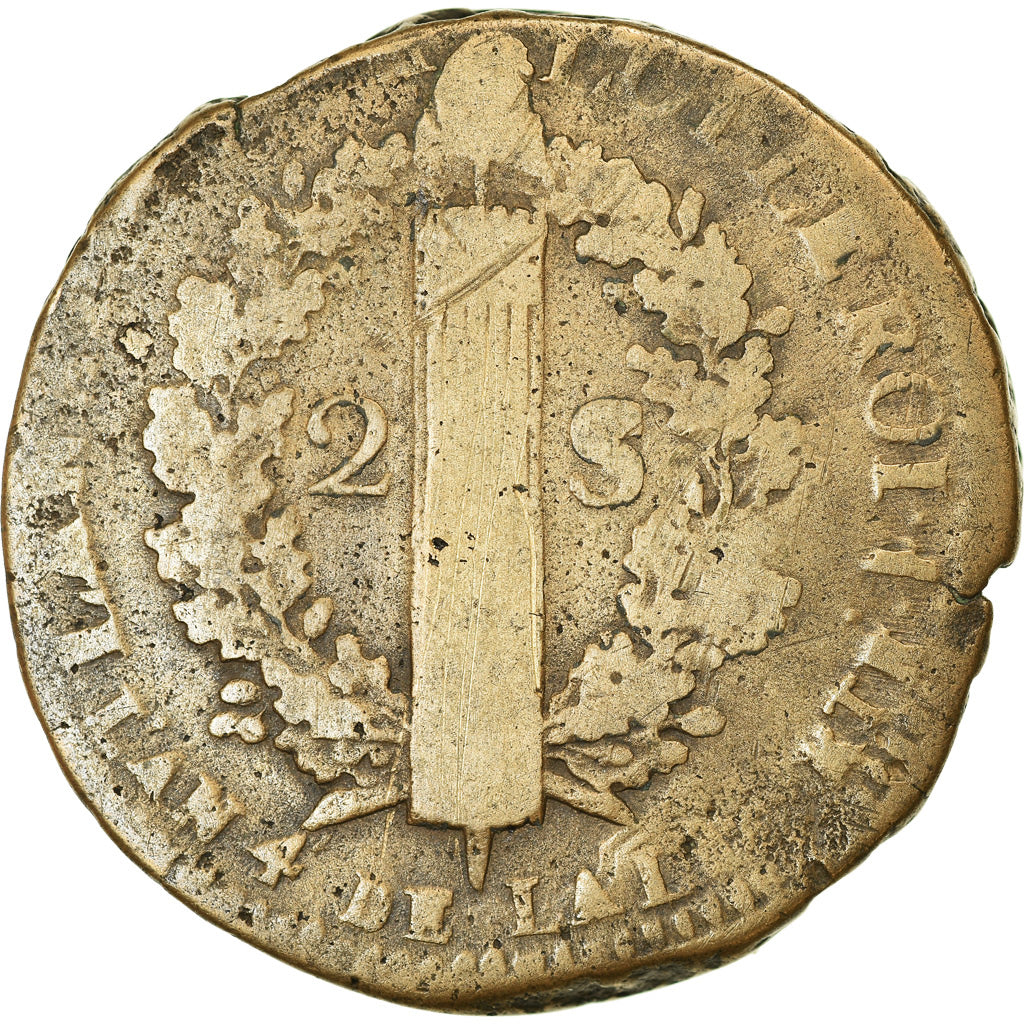 Münze, Frankreich, 2 sols françois, 1791, Lille, SGE+, Bronze