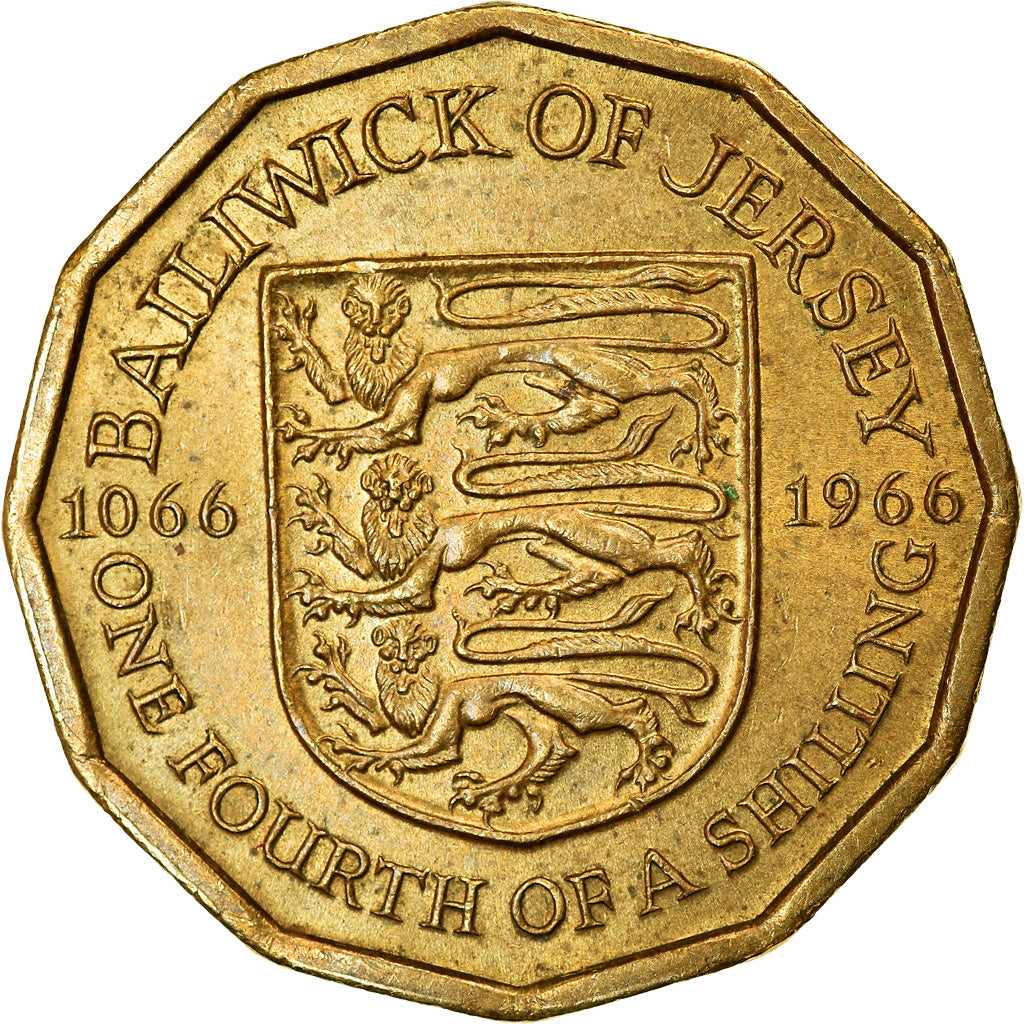 Coin, Jersey, Elizabeth II, 1/4 Shilling, 3 Pence, 1966, AU(50-53), KM 27