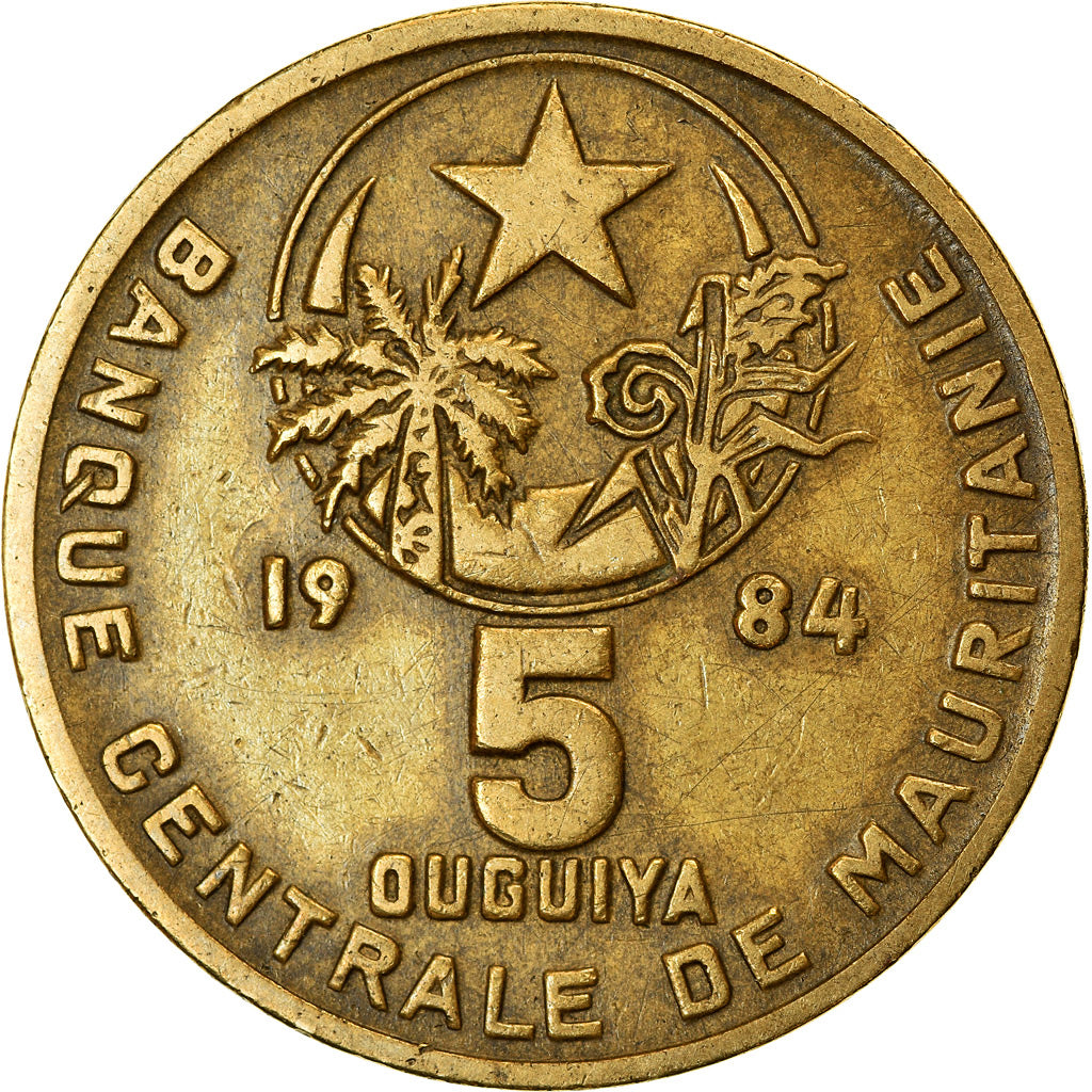 Monnaie, Mauritanie, 5 Ouguiya, 1984, TTB, Aluminum-Bronze, KM:3