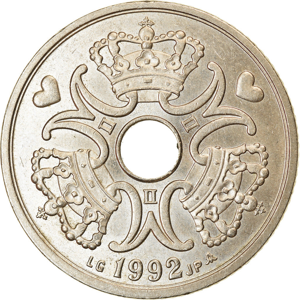 Münze, Dänemark, Margrethe II, 5 Kroner, 1992, Copenhagen, VZ, Copper-nickel