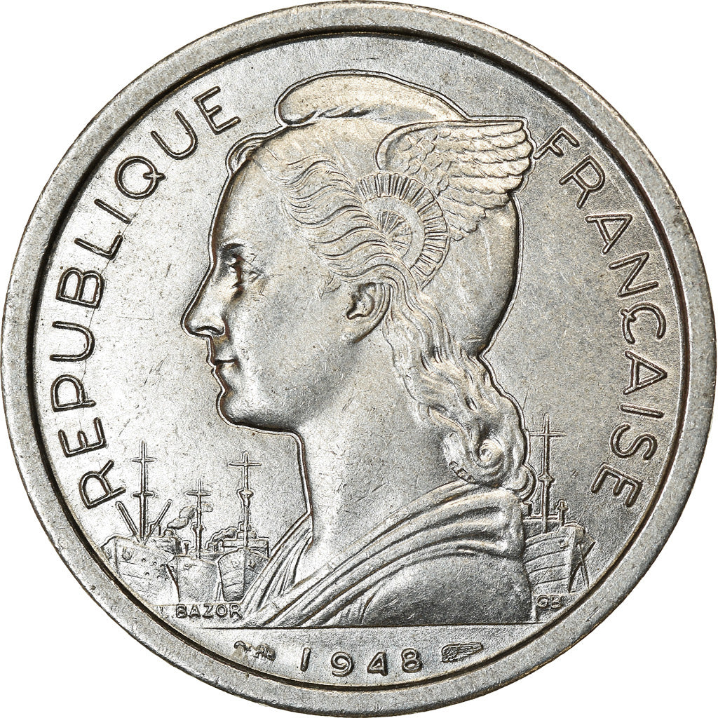 Coin, Réunion, 2 Francs, 1948, AU(55-58), Aluminum, KM:8