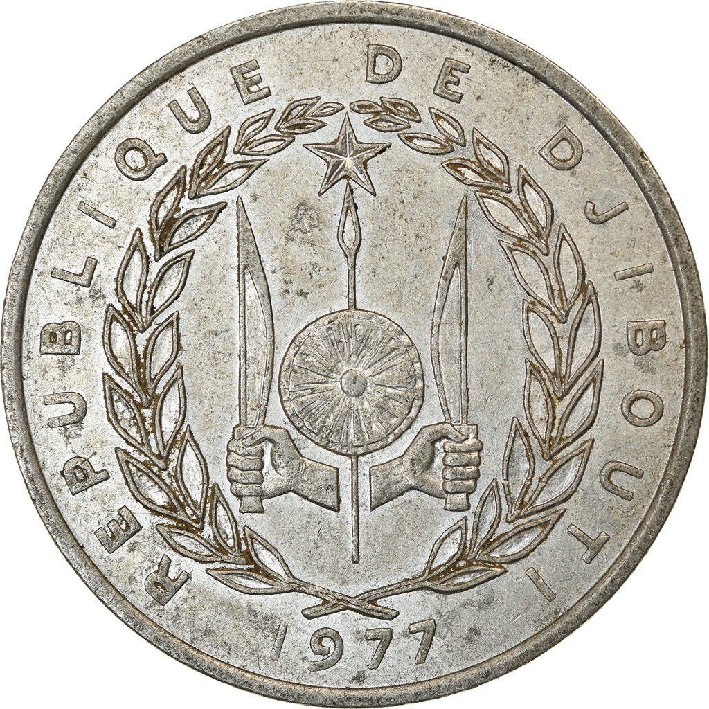 Coin, Djibouti, 5 Francs, 1977, Paris, AU(50-53), Aluminum, KM:22