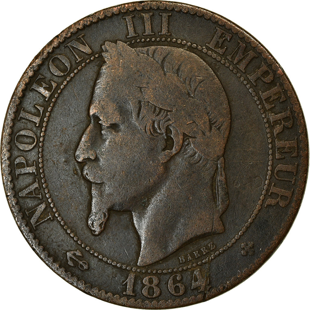 Moneta, Francia, Napoleon III, 5 Centimes, 1864, Strasbourg, MB+