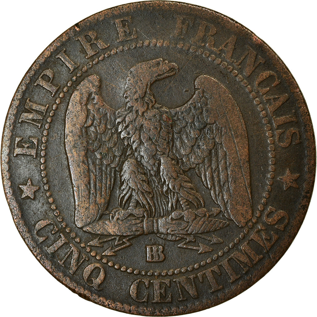 Moneta, Francia, Napoleon III, 5 Centimes, 1864, Strasbourg, MB+