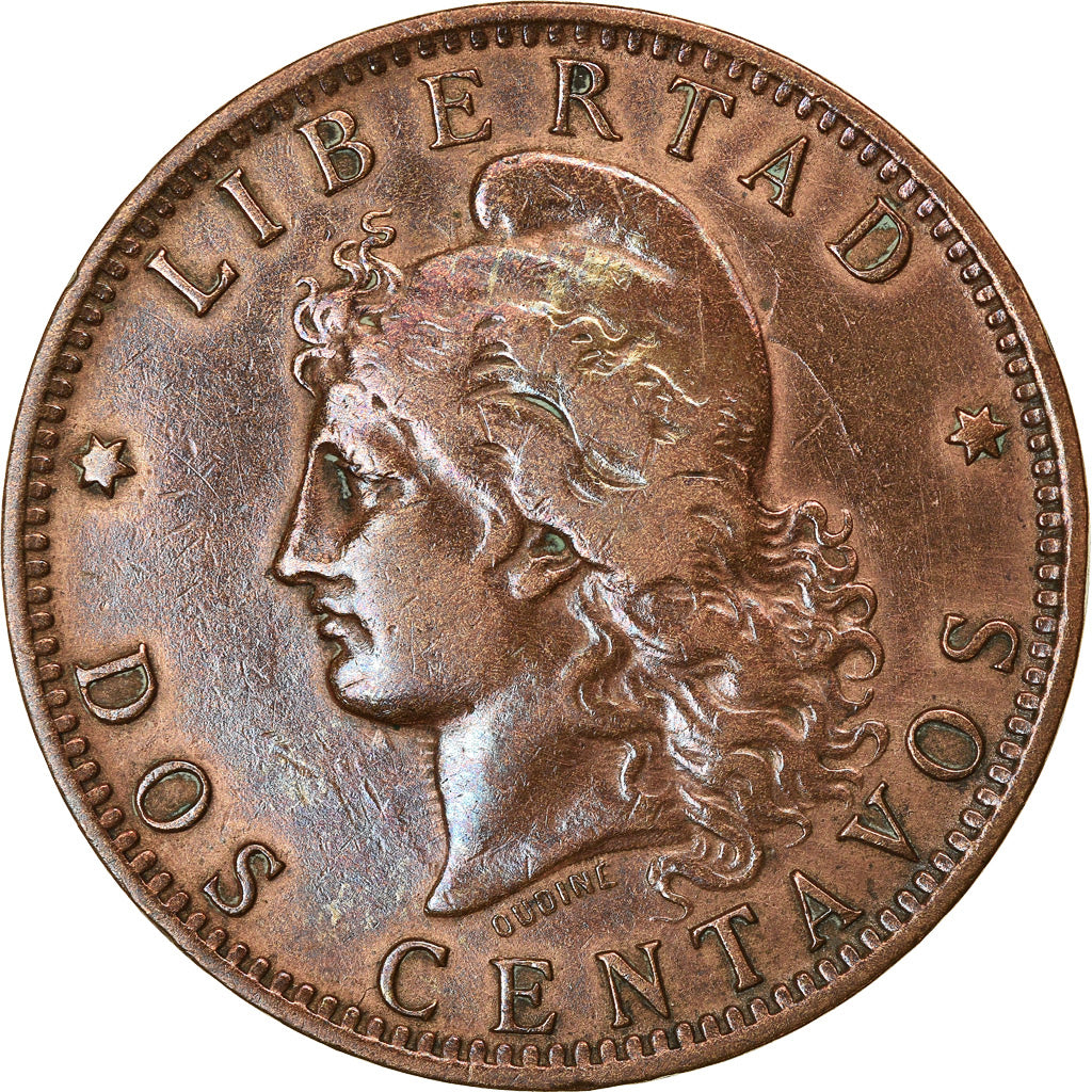 Coin, Argentina, 2 Centavos, 1890, EF(40-45), Bronze, KM:33