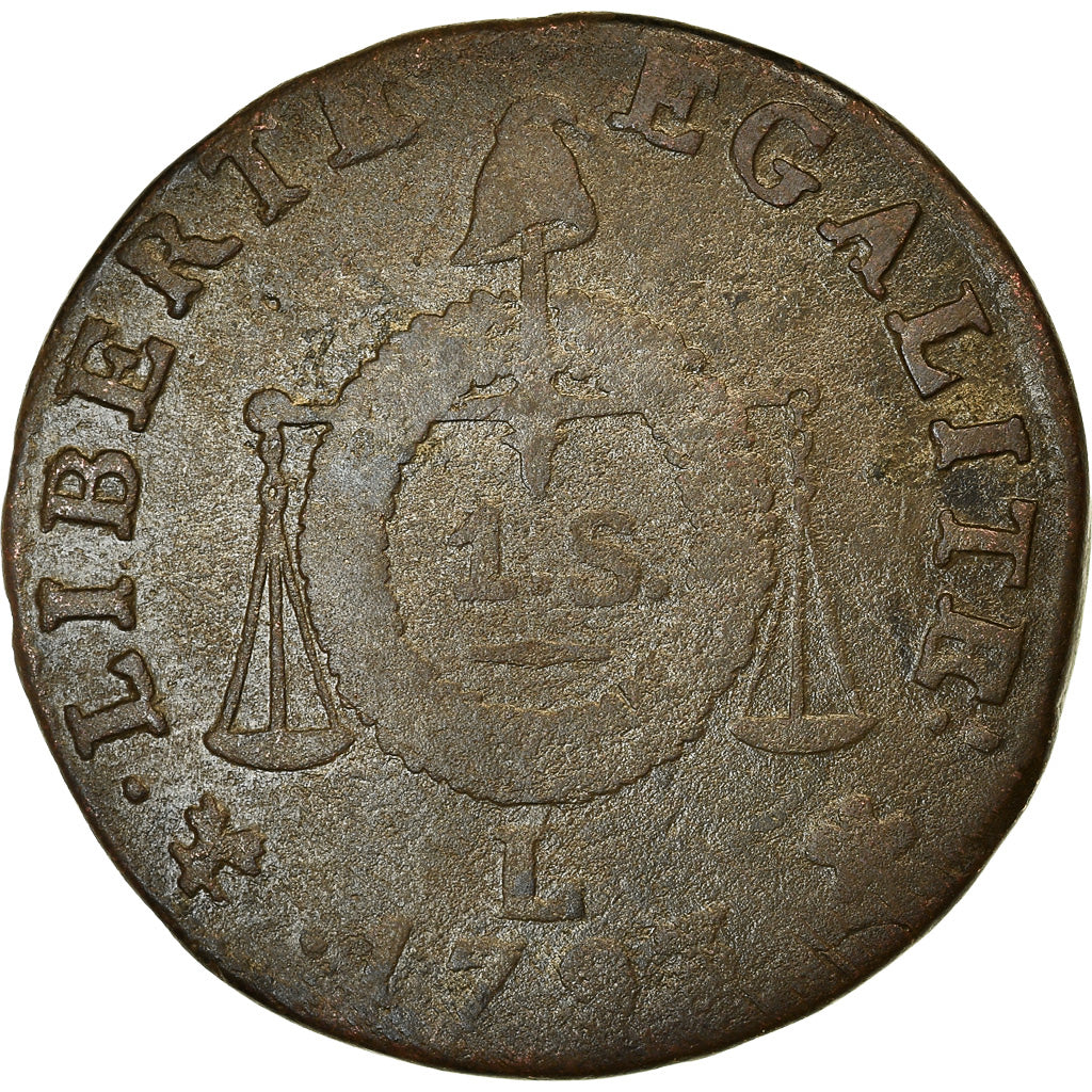 Münze, Frankreich, Sol aux balances françoise, 1793, Bayonne, SGE+