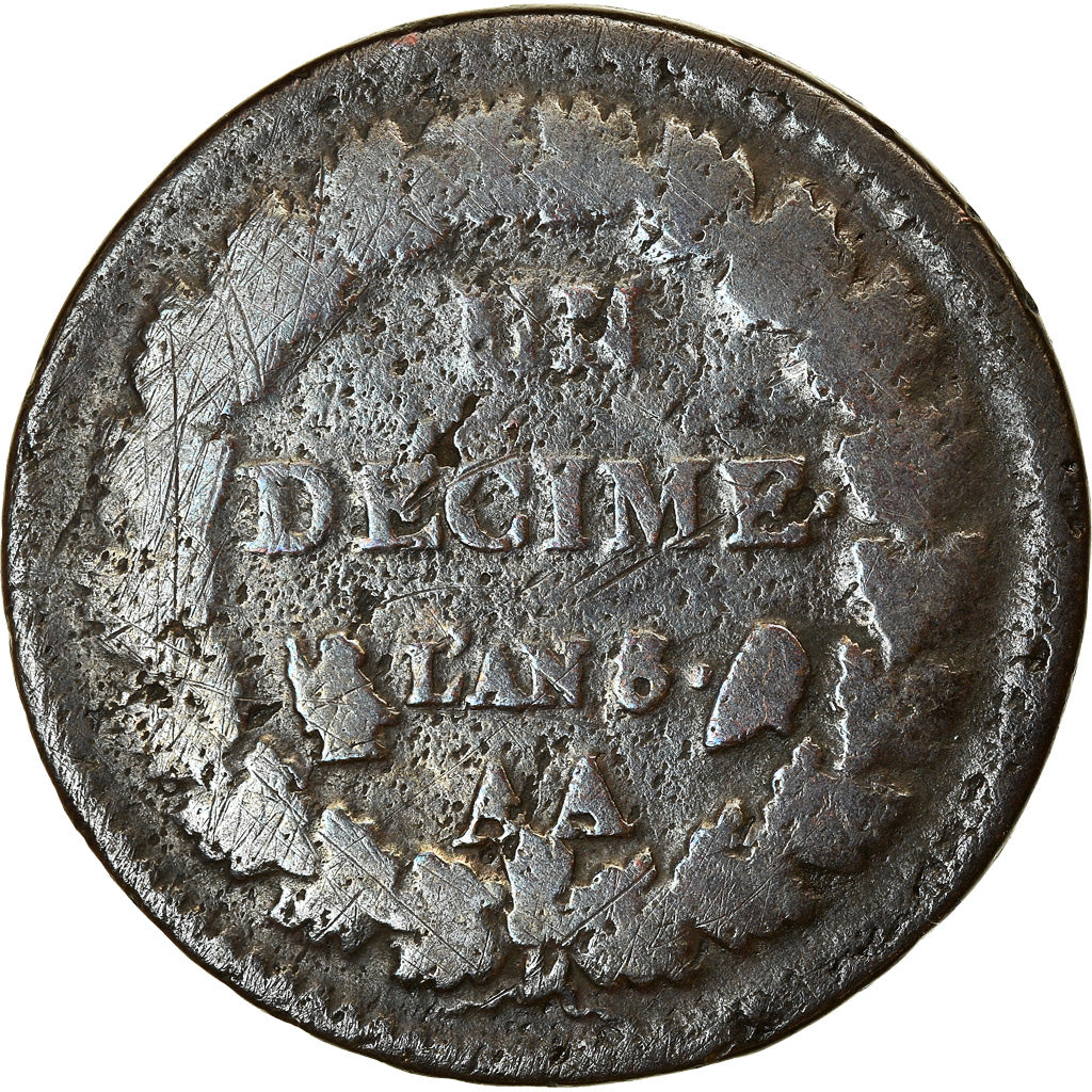 Coin, France, Dupré, Decime, AN 8, Strasbourg, VF(20-25), Bronze, KM:644.4