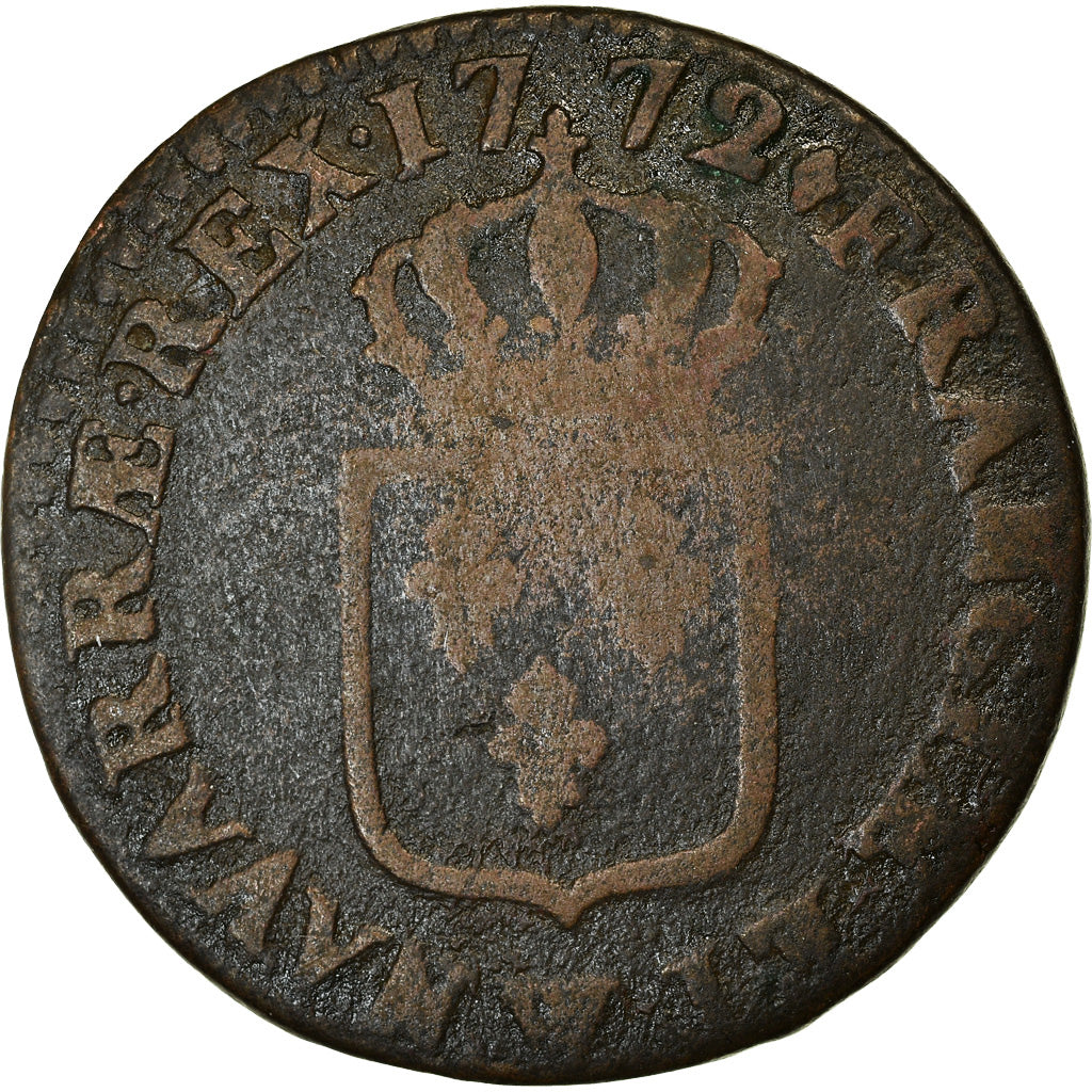 Coin, France, Louis XV, Sol à la vieille tête,1772, Lille, F(12-15), KM 545.12