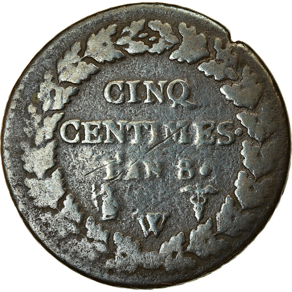 Moneta, Francja, Dupré, 5 Centimes, AN 8, Lille, F(12-15), Bronze, KM:640.11