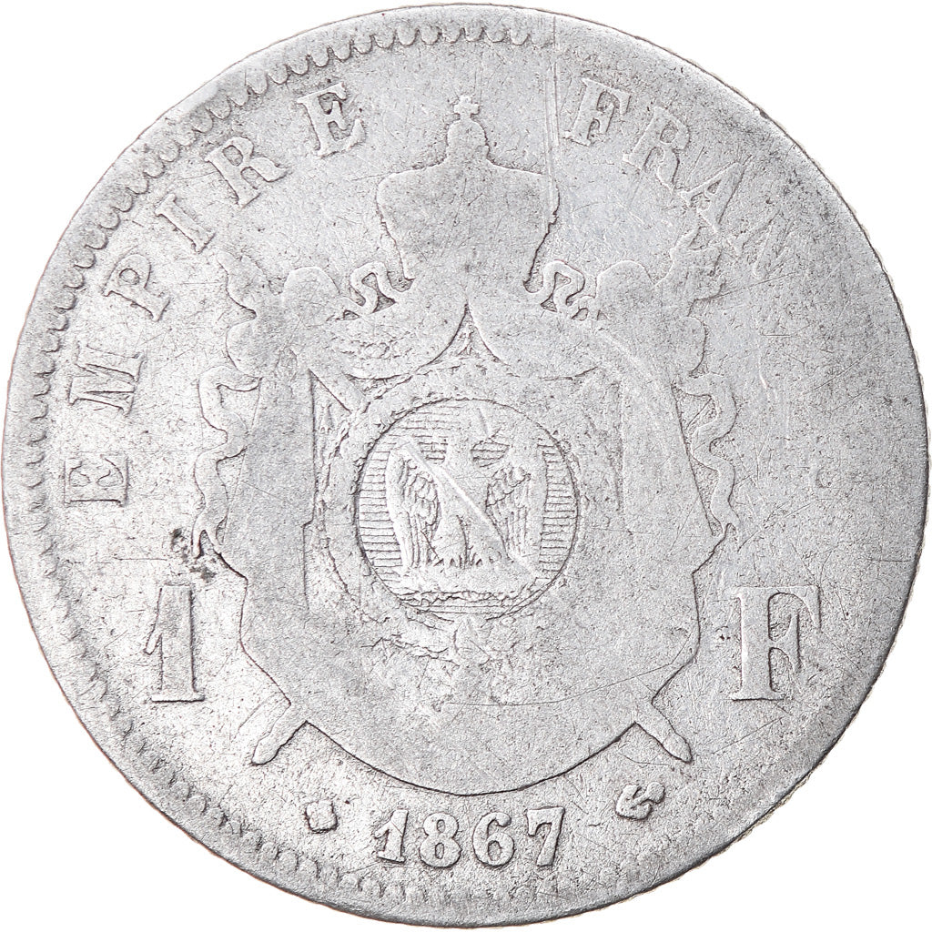 Monnaie, France, Napoleon III, Franc, 1867, Strasbourg, B+, Gad 463
