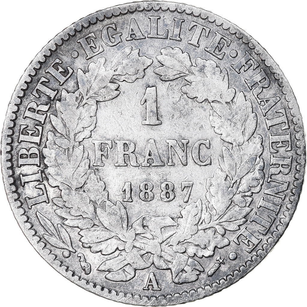 Coin, France, Cérès, Franc, 1887, Paris, VF(30-35), Silver, KM:822.1