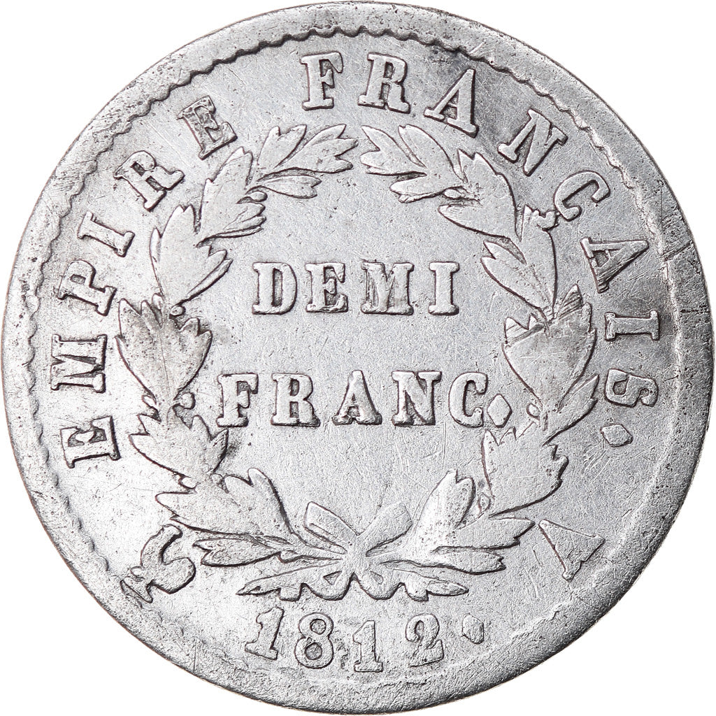 Moneda, Francia, Napoléon I, 1/2 Franc, 1812, Paris, BC+, Plata, KM:691.1