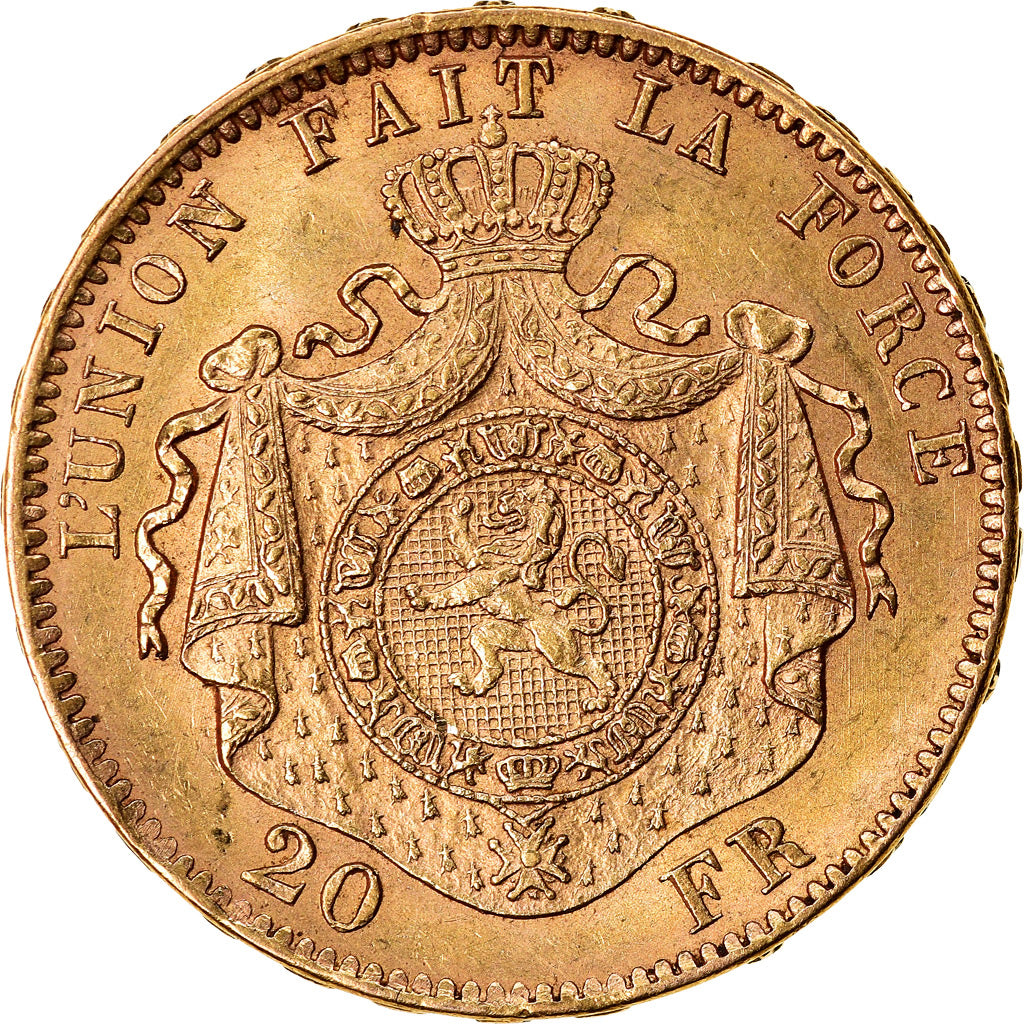 Moneta, Belgia, Leopold II, 20 Francs, 20 Frank, 1878, AU(55-58), Złoto, KM:37