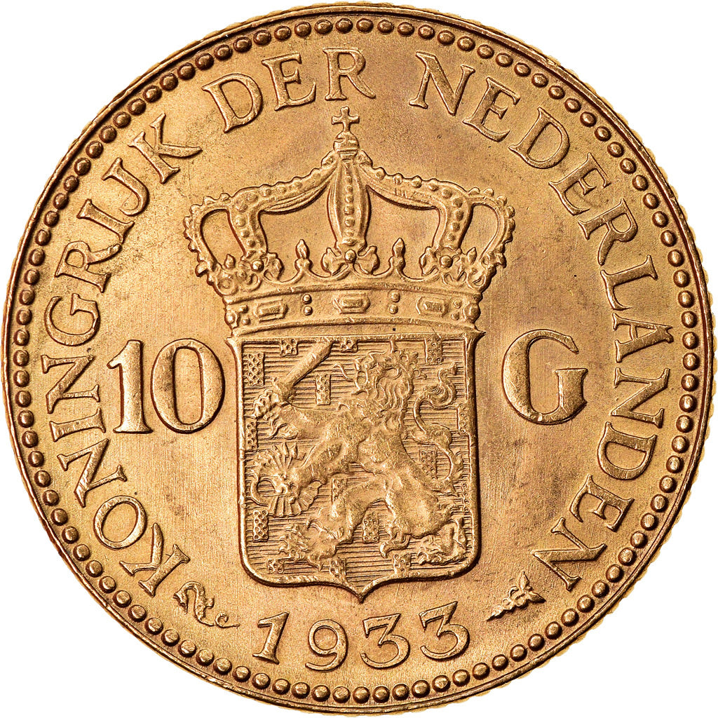 Moneta, Paesi Bassi, Wilhelmina I, 10 Gulden, 1933, SPL-, Oro, KM:162