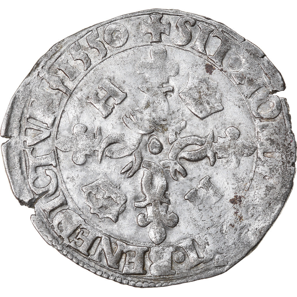 Moneta, Francja, Henri II, Douzain aux croissants, 1550, Saint Lô, VF(30-35)