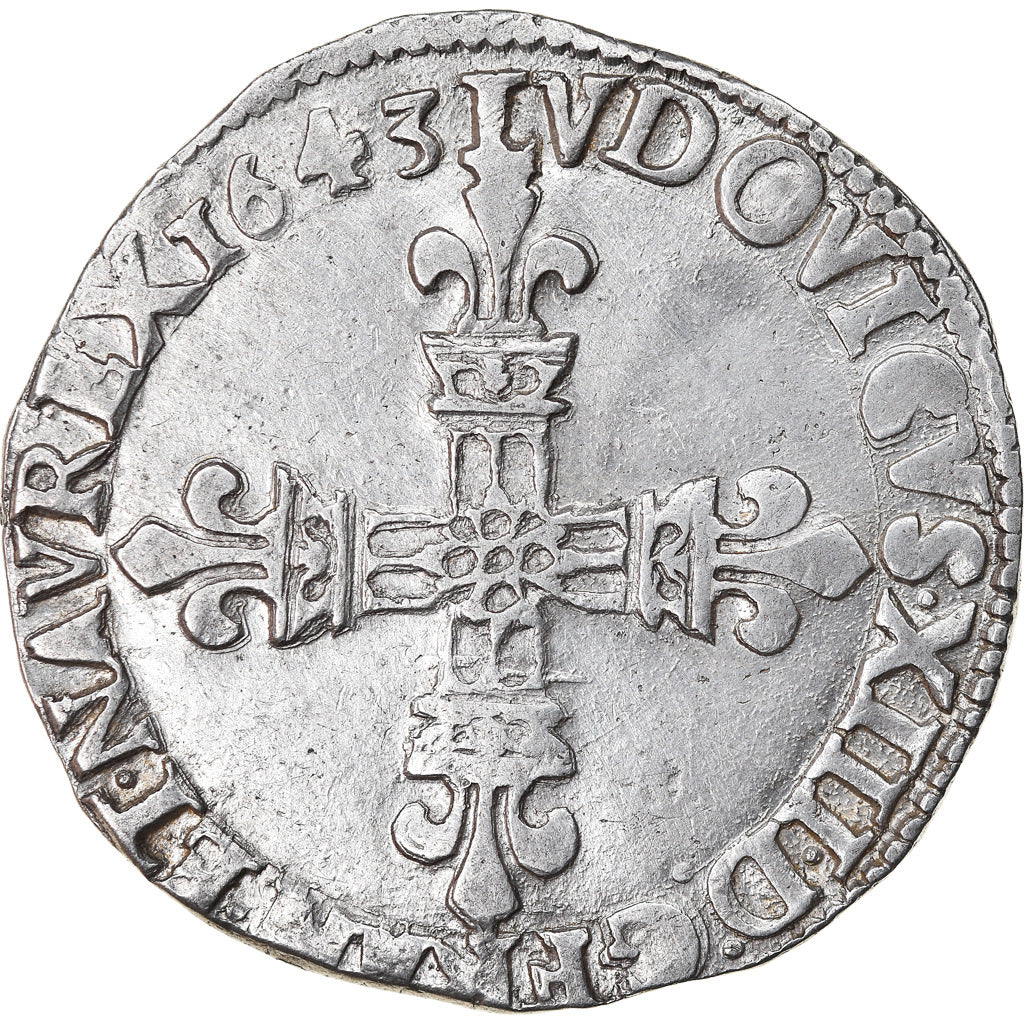 Münze, Frankreich, Louis XIII, 1/4 Écu à la croix, 1643, Bordeaux, SS