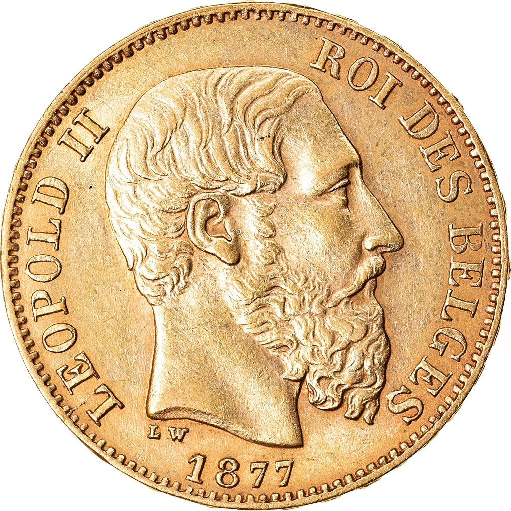 Munten, België, Leopold II, 20 Francs, 20 Frank, 1877, ZF+, Goud, KM:37
