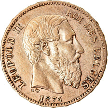 Münze, Belgien, Leopold II, 20 Francs, 20 Frank, 1874, SS, Gold, KM:37