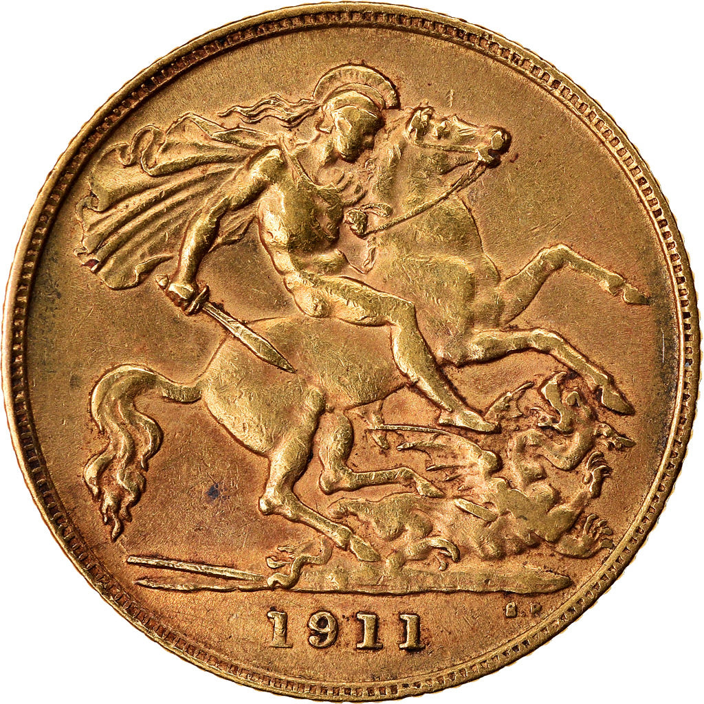 Coin, Great Britain, George V, 1/2 Sovereign, 1911, EF(40-45), Gold, KM:819