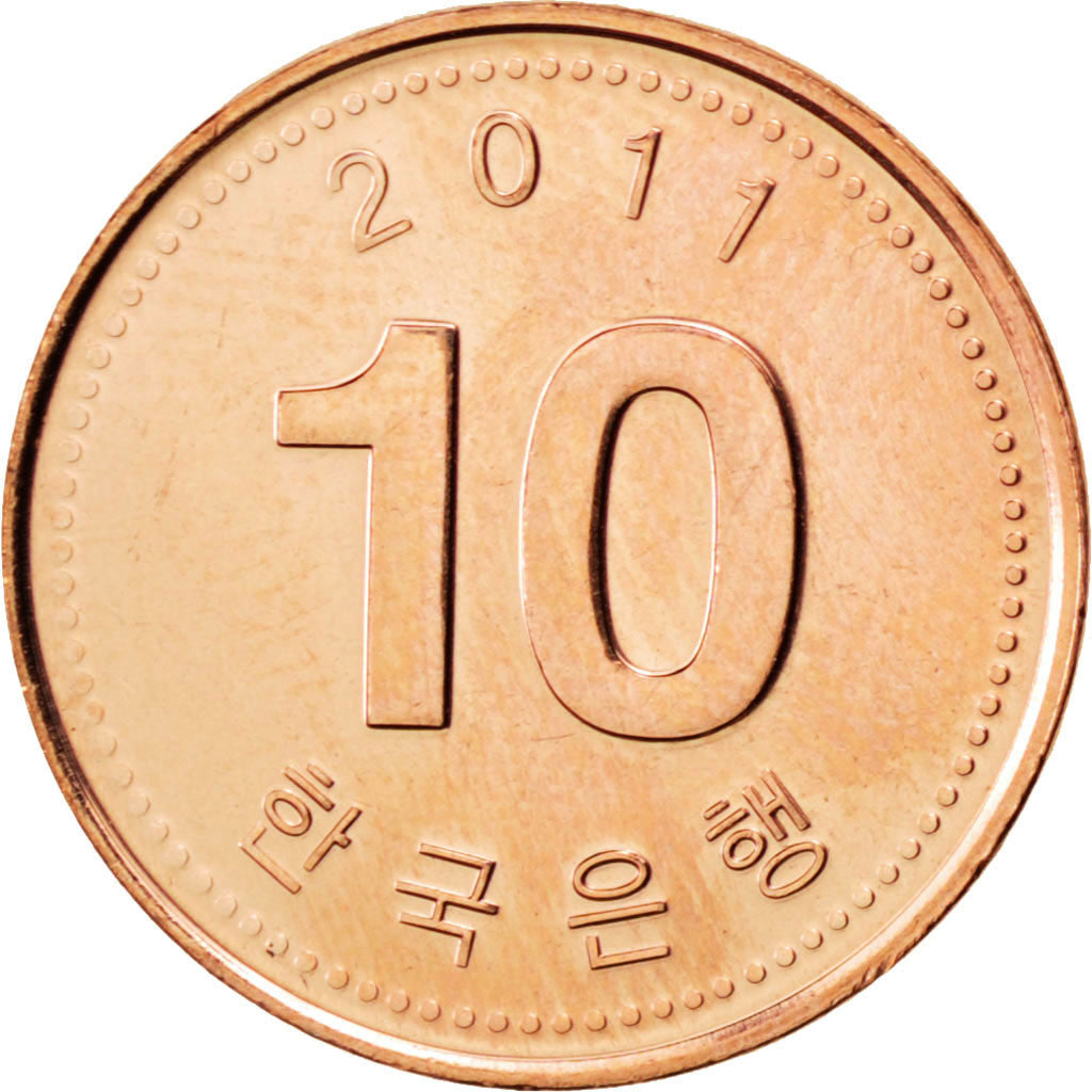 KOREA-SOUTH, 10 Won, 2011, KOMSCO, KM #103, MS(63), Copper Clad Aluminum, 18,...
